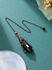 Pesoenth Black Obsidian Crystal Pendulum Metal Bronze Hexagonal Gemstone Dows   