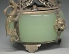 Chinese Incense Burner With Silver Copper Inlay And Jade Lion Dragon