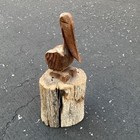 Vintage Wooden Pelican Bird Perched On Pilings Hand Carved Figurine Miniature
