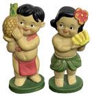 Vintage Dole Pineapple 1950s Chalkware Hawaiian Hula Girl   Boy Figures  h8