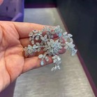 Stunning Flower Brooch Pin 5ct Round Cut Simulated Diamond 14k White Gold Plated