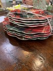 Tommy Bahama Tartan Melamine Round Serving Tray Set Of 8 Red green brown