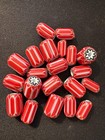 20 Chevrons Glass Beads  b1070 - Red- 10mm Fancy Rare Vintage