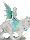 Ebros Gift Elektra Blue Ice Fairy Riding Giant Snow Wolf King Rumba Figurine 8 h