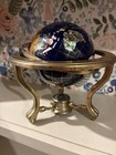 Vintage Kalifano Lapis Blue Gemstone Desk Globe With A Brass Tripod Stand