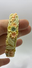 Vintage Bracelet Celluloid Floral Bangle Molded Japan Cream Tone Carved Pattern
