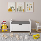 White Kids Toy Box With Cushion Bench  Safe Hinge Lid  Nursery Storage Organizer