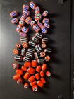 Lot - Vintage Chevron Glass Beads - 60 Indian Native American Trade Beads  b81 