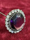 Antique Victorian Hatpin Large Purple Glass Stones And Shiny Rhinestones  11   
