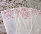 Vtg 8 Linen Cocktail Napkins Ivory Embroidered Pink   White Flowers 8  X 5 1 2 
