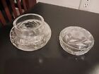 Vintage Cut Crystal Powder Dresser Jar With Lid  Trinket Dish  Stash Jar