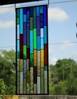 Geometric Vibrant Colors Stained Glass Panel  Window Hanging  Sidelight transom
