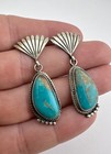 Vintage Navajo Sterling Silver Royston Turquoise Stamped Post Dangle Earrings