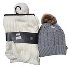 Nwt Marcus Adler Gift Set Hat Scarf Gloves Winter Knit Pom Pom Beanie