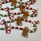 Rare Wooden Bead Christmas Ornament Garland Gingerbread Man   Candy Cane 9 Ft
