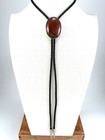 Vintage Sterling Silver Red Jasper Quartz Western Bolo Tie Rope Border