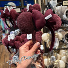 Disney Parks 2026 Burgundy Sparkly Mickey Minnie Bow Ear Headband New
