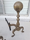 Vintage Pair Of Brass Cannonball Fireplace Andirons Fire Dogs Brass  Cast Iron