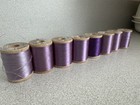 8 Lot Antique Corticelli Purple Silk Thread Wood Spools Pre 1911 Decor Craft Sew