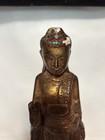 Rare 1800s Burmese Giltwood Buddha Statue Mandalay Thayo Lacquer Glass Inlay 17   