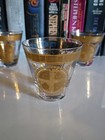 Vintage 1960s 70s Gold Culver Glass Coronet Pattern Set Of 4 Rocks Glasses 