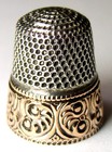 Antique Stern Bros Gold Band Sterling Silver Thimble  Chased    c Scrolls     C1890s