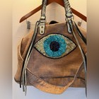 Barthelemy Rose Evil Eye Tote Bag In Beige Tweed Material 