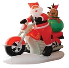 6 Foot Long Lighted Christmas Inflatable Santa Claus On Motorcycle And 