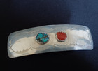 Vintage Sterling Silver 3  Coral   Turquoise Hair Clip Solid 925 Silver 10g