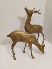 Vintage Pair Of Large Spotted Brass Deer Statues 13  Buck   8  Doe