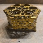 Vintage Hollywood Regency Decor Gold Metal Hexagon Lipstick  Brush Holder