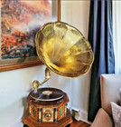 Hmv Antique Gramophone  Working Wind-up Phonograph With Brass Horn free Shipping