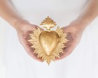Sacred Heart  Metal Heart Milagro  Gold Heart Box  Ex Voto
