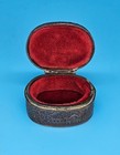 Vtg Japanese Metal Trinket Box Velvet Lined Oval Pagoda Mt Fuji Oriental Ornate