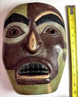 Vintage Hand-carved Wooden Tribal Mask     Brown   Olive Paint  11  Folk Art