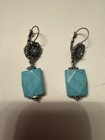 Turquoise Howlite Drop Earrings   Silver Tone Crystal Floral Leverback Dangle Ea