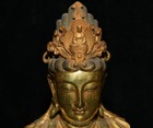 8   Old Chinese Dynasty Bronze Gilt Kwan-yin Guanyin Quanyin Buddha Head Statue