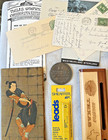 Vintage Antique Junk Drawer Collectible Items Glass Wood Stamps Knife Lot 5