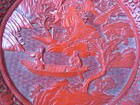 Large 9 5  Vintage antique Chinese Carved Cinnabar Lacquer Plate Romantic