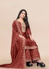 Women Zari Embroidery Kurti With Palazzo   Dupatta Set  Size S To 4 Xl 