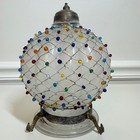 Vintage Anglo Beaded Glass Lantern Fairy Light Multicolor Beads Tabletop Or Hang