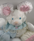 Vintage 1988 Fisher Price Puffalump Mouse Rattle Baby Plush Pink Blue White 10 