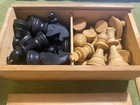 Vintage Wooden Chessmen Set In Wood Box - Complete - Age   Company Unknown