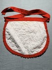 Vtg Red Quilted Christmas Half Apron With Embroidered Candles And Ruffles
