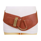 Women Brown Faux Leather Elastic Wide Waistband Belt Hip Waist Hook Buckle L Xl