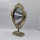 Vtg Style Antique Victorian Style Brass Footed Vanity Mirror Adjustable 10 h