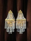 Vintage Antique Pair French Empire Brass Crystal 1 Light Sconces Wall Lights