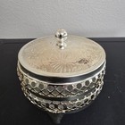 Vintage Mid Century Round Glass Sugar Dish With Chrome Metal Lid