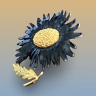 Vintage Marvella Black Enamel   Gold-tone Sunflower Brooch Pin