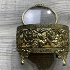 Antique 1930s 40s Gold Jewelry Box Elegant Floral And Uellow Holder True Vintage